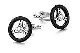Steering Wheel Cufflinks for Men - Unique Racing Car Enthusiast & Driver Gift - Novelty Silver Tone & Black Enamel
