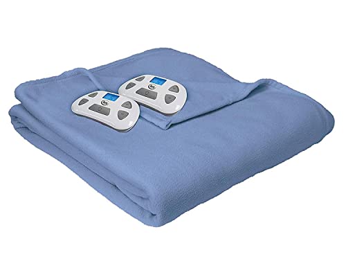 Serta | Brushed Fleece Heated Electric Blanket With Programmable Digital Controller, Queen, Slate Blue #TOP9