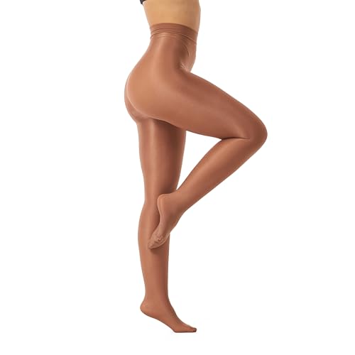 Frola Shaping Tights for Women 70D Shimmery Pantyhose for Dance Ballet Glitter Socks,Caramel,XX-Large-3X-Large