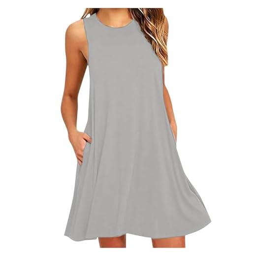 Robe Ete Femme sans Manche Sexy Col Rond Couleur Unie Casual Grande Taille Midi Robes Chic et Elegant avec Poches Pas Cher Léger Fluide Dress pour Plage Voyage Vacances Quotidien