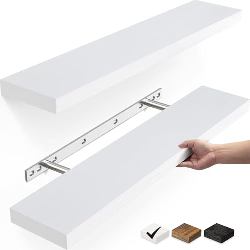 BAYKA Floating Shelves, 22.5" Wall Mounted Rustic Wood Shelves fo...