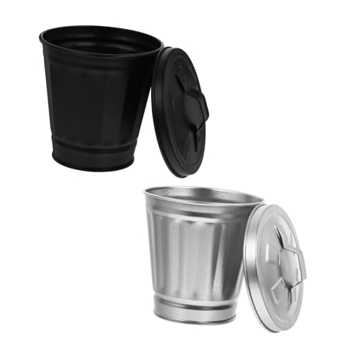 AKOOSY 2Piezas Papelera De Escritorio Mini De Chapa De Hierro Residuos Para Hogar Cocina y Oficina