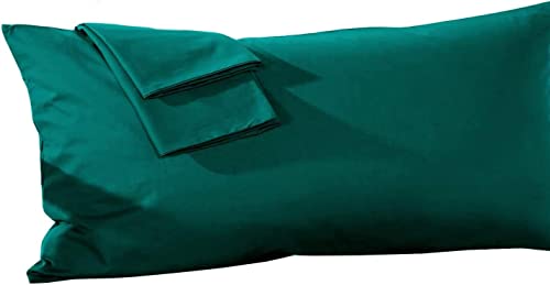 SAHARBEDDINGS 100% Egyptian Cotton Teal Solid Body Pillowcase 20x54 Zipper Closer, Machine Washable