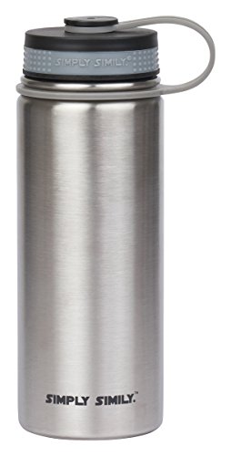 simply simily. Camping Water Bottle - BPA Free - Wide Mouth - Double Walled Vacuum Insulated, 18 oz - Silver
