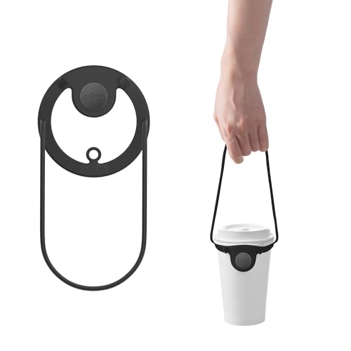 BONE Cup Tie 2, Portable Coffee Cup Carrier with Handle Strap, Silicone Boba Tea Cup Holder with Straw Ring & Foldable Strap Design, Reusable Drink Carrier for Traveling and Take Out (Black)