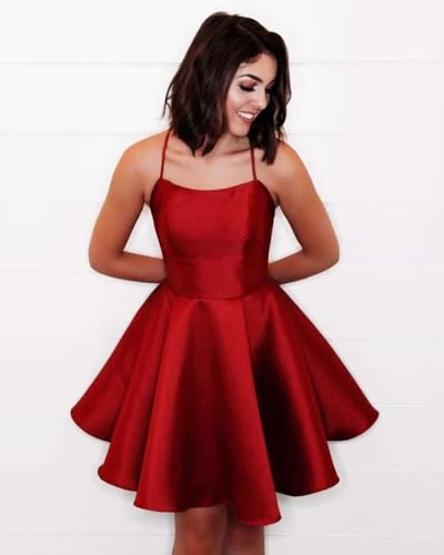 RSOETOO Spaghetti Straps Homecoming Dress for Teens 2025 Satin Short Prom Dresses Cocktail Dress RO0643