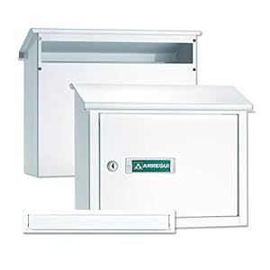 Arregui V4081 Pack Briefinworp en brievenbus met letteringang op de achterkant van staal, maat M (DIN A4), wit, 30 x 36…