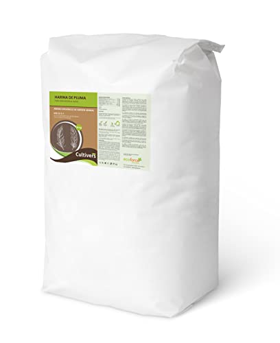 CULTIVERS Harina de Pluma 20 kg. NPK 12-2-1. Abono orgánico para Plantas con Alto Contenido en Nitrógeno. Huertos, arboles Florales/frutales y Plantas Ornamentales