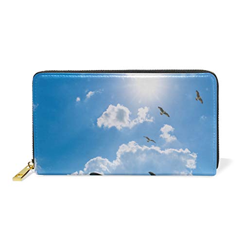 Preisvergleich Produktbild Gigijy Geldbörse für Damen, mit Kreditkartenfächern, echtes Leder, mit Reißverschluss, Blau
