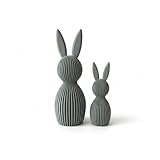 Generisch Scandi Osterhase 3D Deko – Minimalistische Osterdekoration im skandinavischen Design – Gerippte Oberfläche – Moderne Frühlingsdeko 3D-Druck – Set aus Klein 11 cm und Groß 16 cm (Salbei)