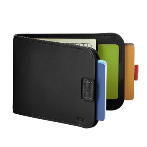 Image of Distil Union Wally Bifold 5.0 Slim Bifold Wallet for Men - Minimalist RFID Leather Wallet, Pull Tab Card Holder & Money Clip - Holds 14 Cards & 30 Bills - No ID Window - Black