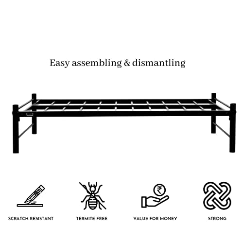 Image of Metallika Osaka Single Size Metal Bed (Glossy Finish, Dark Black) by FurnitureKraft (FK SB 2027 R)