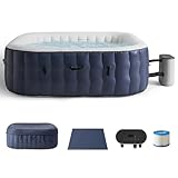 78'' Large Square Inflatable Hot Tub for 6 Adults - 300gal 1350W Portable Outdoor Spa with 105 Air Jets, Energy-Efficient Cover, Up to 104°F Heating for Year-Round Relaxation