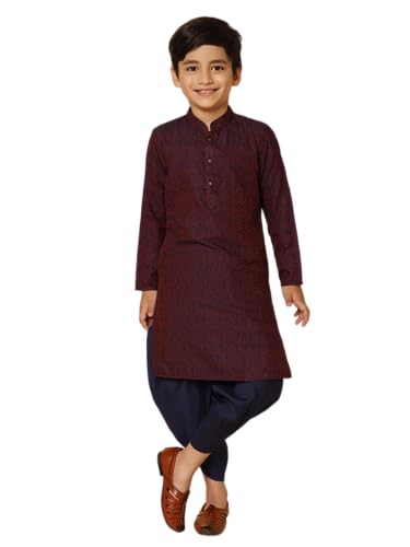 Image of KISAH Kid's Full Sleeves Silk Blend Knee Length Woven Design Purple Kurta Dhoti Set (11-12Y)