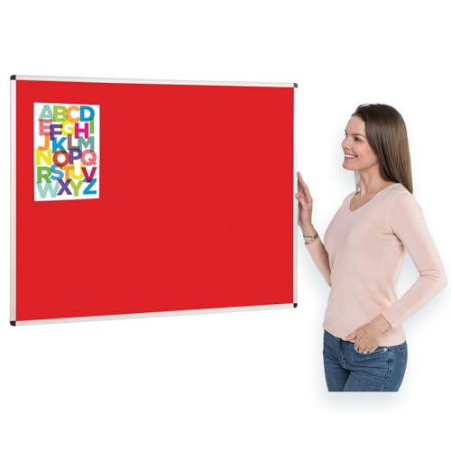 Image of Aluminium Framed Red Felt Notice Board 120 x 90 cm