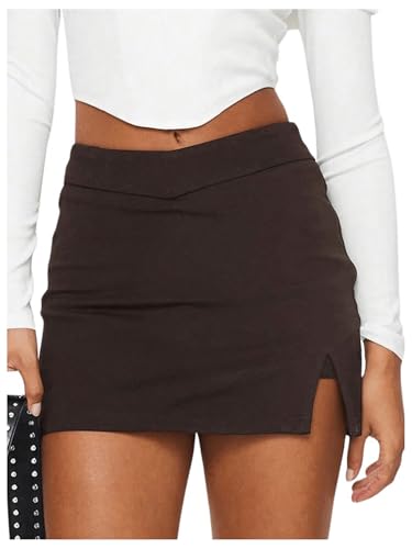 WDIRARA Women's Split Hem Bodycon Mini Skirt Y2k Stretchy Clubwear Skirts