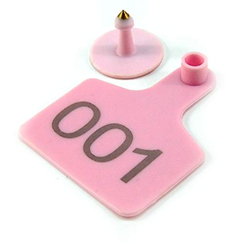 Etiquetas de orelha de gado de plástico rosa com números de série, etiquetas de animais de fazenda p