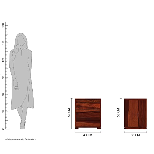 Image of Amazon Brand - Solimo Erore Solid Sheesham Wood Bedside Table with 3 Drawers (Honey Finish)