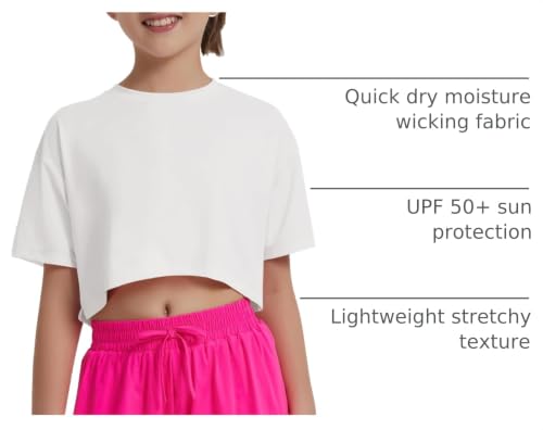 Image of EXARUS Girls Athletic Shirts Quick Dry Workout Split Back Crop Tops 6-14Y | Tween Athletic Sports Soccer Activewear Gym Running Dri Fit Teen Tennis Performance Hiking Short Sleeve Tees Kids 6-14Y