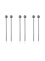 3 pairs Set - Black Ball Chain Earrings
