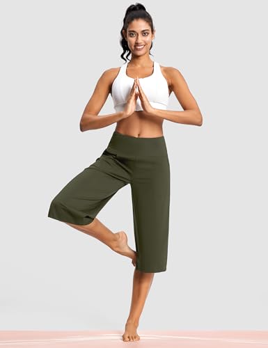 Image of ISEEGZ 15 inch /18 inch /21 inch Capri Pants for Women High Waist Wide Leg Yoga Capris with Pockets Stretchy Loose Fit Casual Workout