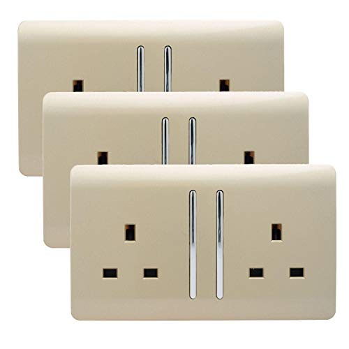 Trendi 2 Gang Artistic Modern Glossy 13 Amp Switched Tactile Plug Socket Champagne Gold (3 Pack)