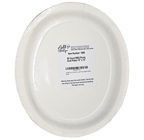 50 Bbq Picnic Oval Plates Paper 10" X 12" Summer Barbecue Party Supplies Large Disposable Platter Red & White Gingham Burger Grill Cookout Serving Dish Tray Dinner Carnival Birthday Tableware #TOP5