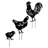 HEMOTON 3 Pièces Carte de Poulet Noir de Plein air Sculpture de Poulet pieu de de Poulet décorations Coq Piquet Bois piquets de Cour décor d'insertion de souche de Jardin Le Fer