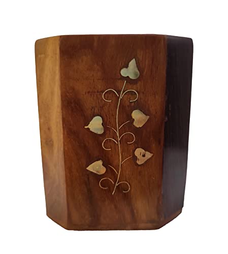 GURU JEE Organizador de almacenamiento tradicional hecho a mano para bolígrafos y lápices de madera para oficina (marrón, 2.5 x 2.5 x 4 pulgadas) (diseño 1) Cover