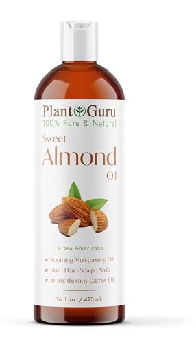 Plant Guru Natural Sweet Cold Pressed for Aromatherapy, Essential Oils, Moisturizing, Skin, Hair, Body Massages Almond Oil, 16 oz