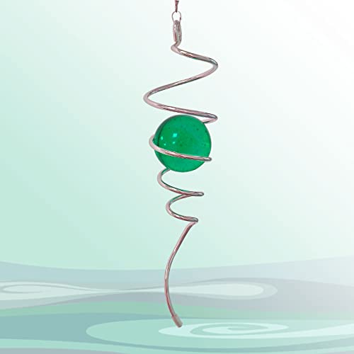 Image of Aoedelyart Wind Spinner Tail Gazing Ball Spiral Decorative Wind Spinners Sun Catcher 11inch Tail and 2 inch Glass Orb. Indoor Outdoor Garden Decoration Wind Spinner Stabilizer -13 inch Height (Green)