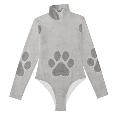 Body de manga larga para mujer gris oscuro GuoChe con cuello alto falso sutil