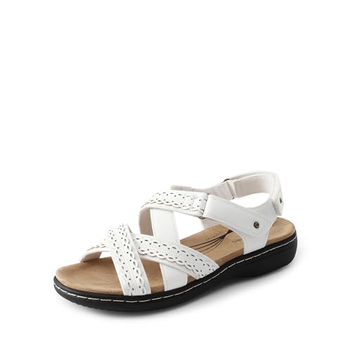 DREAM PAIRS Women's Arch Support Sandals Comfortable Open Toe Dress Flats Walking Sandals For Summer 6 White