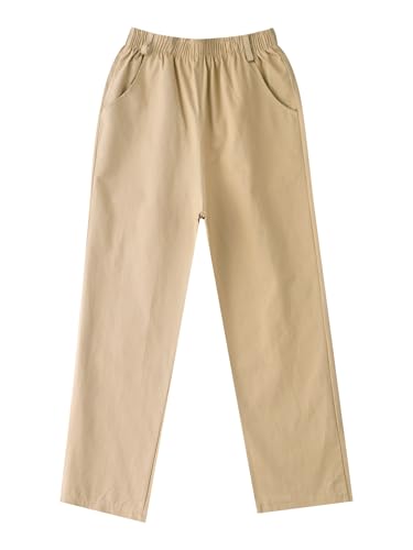 Boys Khaki School Uniform Pants Straight Trousers Pull On Elastic Waistband Cargo Pants3