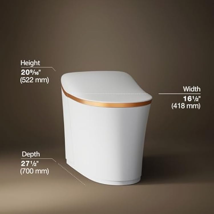 KOHLER K-77795-0SG Eir Comfort Height One-Piece Elongated, Dual-Flush, Smart Toilet with Bidet Built In, White with Sunrise Gold Trim
