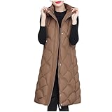 Dyhxuan Chaleco de plumas para mujer, moderno monocolor, chaleco largo de invierno, cálido, algodón, sin mangas, cremallera, chaqueta de invierno, adolescente, niña, abrigo de invierno, chaleco,