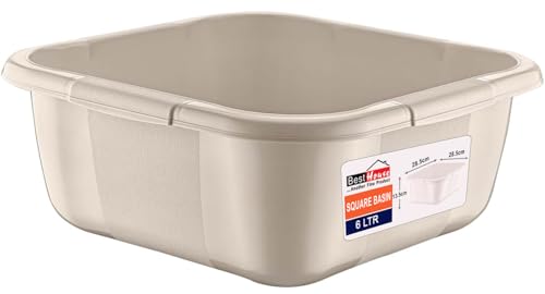 Best House | Square Basin | Kitchen Washing Up Bowl | 6 Litres | Cream | 1 PC | Multipurpose Bath Tub/Washing Tub for Kitchen, Bathroom, and Household Use (Pack of 1)