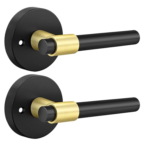 Goldenwarm 1 Pack Black and Gold Dummy Door Handles, Non-Turning Single Side Pull Door Lever Matte Black and Gold, Heavy Duty Door Handle for Closet Pantry(Square, Zinc Alloy, 2 Single Door Handle)