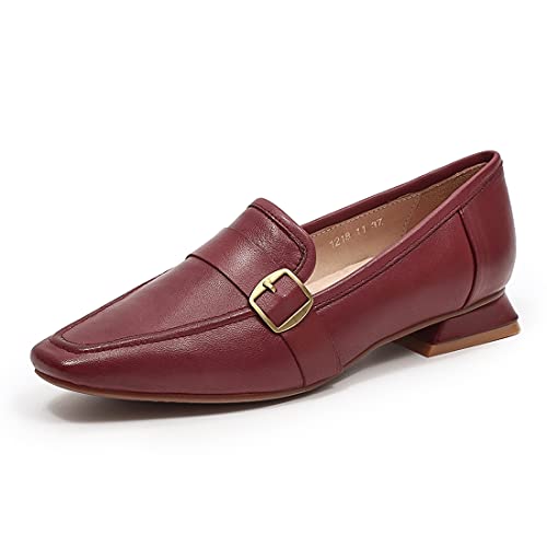Image of Mona flying Women's Leather Square Toe Penny Loafer Slip on Office Flats