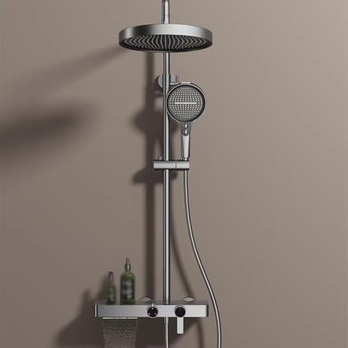 BiaoTeng Columna de Ducha con Grifo Cascada 3 Modos, agua Fría y Caliente en Laton Columna de Ducha con Grifo Monomando Redonda Gris
