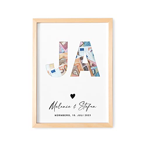 DEL MÀ Unique & Personal Geldgeschenk zur Hochzeit Personalisiertes Bild JA Hochzeitsgeschenk für Brautpaar Geld mit Bilderrahmen Hochzeitsposter Geld Verpackung