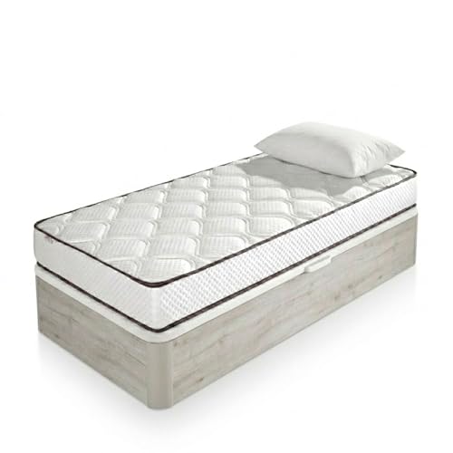 Pack Colchón Viscoelástico Enrollado Alta Firmeza + Canapé Abatible Juvenil Apertura Lateral 3D Transpirable Gran Capacidad Almacenaje Confort Duradero, | MONTAJE INCLUIDO | - Nordico, 90x190cm