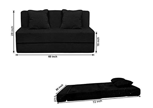 Image of Aart Store | 4X6- Feet Black Color- 2 Seater | Space Saving Foldable Sofa /Cums Bed With Removable Washable Fabric Cover