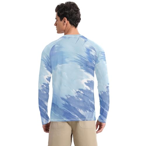 Light Blue Tiedye Men's UPF 50+ Swim Shirts Fishing Long Sleeve UV Sun Protection Long Sleeve Shirts Hiking2