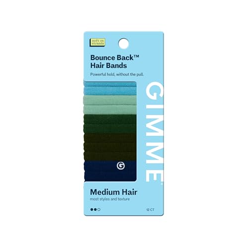 Gimme Beauty Medium Hair Bands Seamless Nylon - Low Profile Hair Accessory - Snag Free Tie for Firm, Lasting Hold - Soft, Non-Slip Ponytail Holder for Women - Cool Colors, 12-Pack