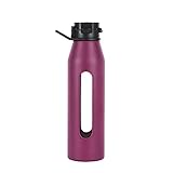 Takeya 22 Ounce Classic Glass Water Bottle with Silicone Sleeve and Flip Cap, Purple