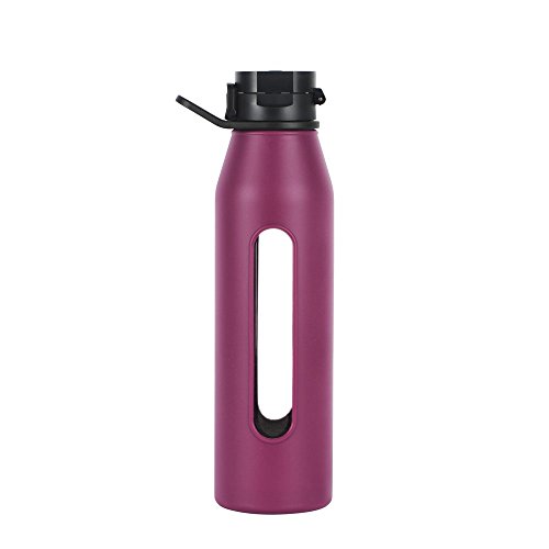 Takeya 22 Ounce Classic Glass Water Bottle with Silicone Sleeve and Flip Cap, Purple