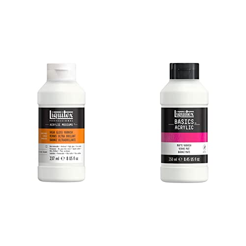 Liquitex Professional High Gloss Varnish, 237ml (8-oz) & BASICS Matte Varnish, 250ml (8.4oz) Bottle