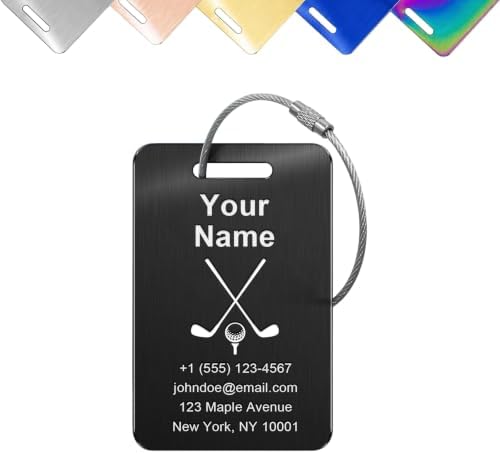 ZATXIL Personalized Golf Bag Tags - Stainless Steel Engraved ID Tag (Black)