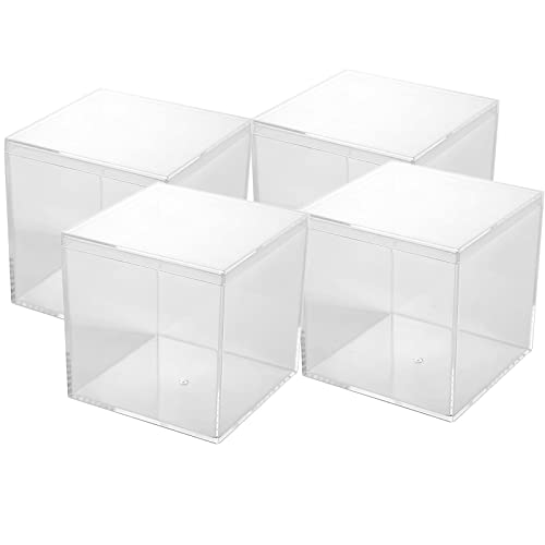 4 Pieces Clear Acrylic Boxes with Lid, 8.5x8.5x8.5cm Square Cube Acrylic Display Case Storage Boxes Organizer Containers for Candy Jewelry Collectibles